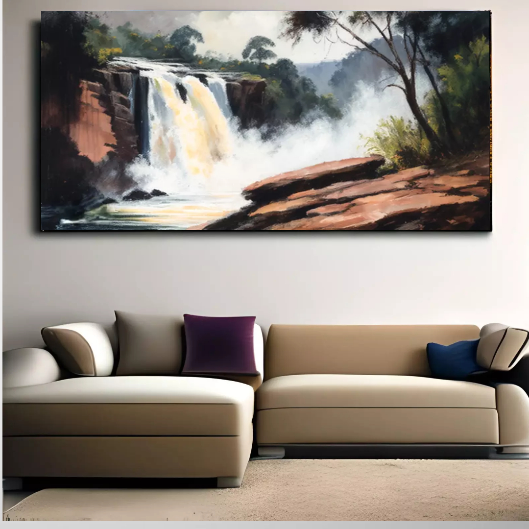 Framed Murchison Falls: A Majestic Waterfall Painting Art Print