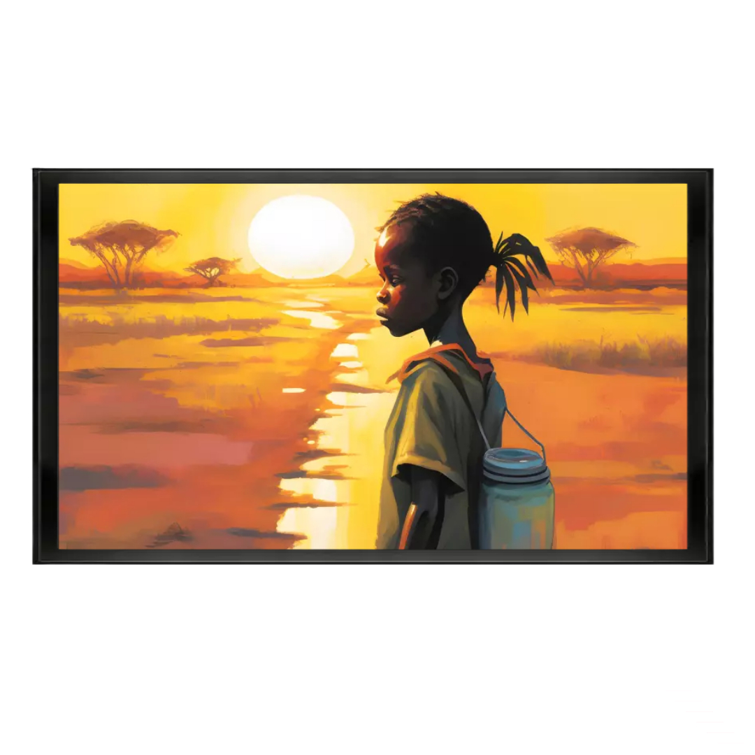 Resilient Strength - Art Painting of a Ugandan Girl Carrying Water in a Harsh Landscape