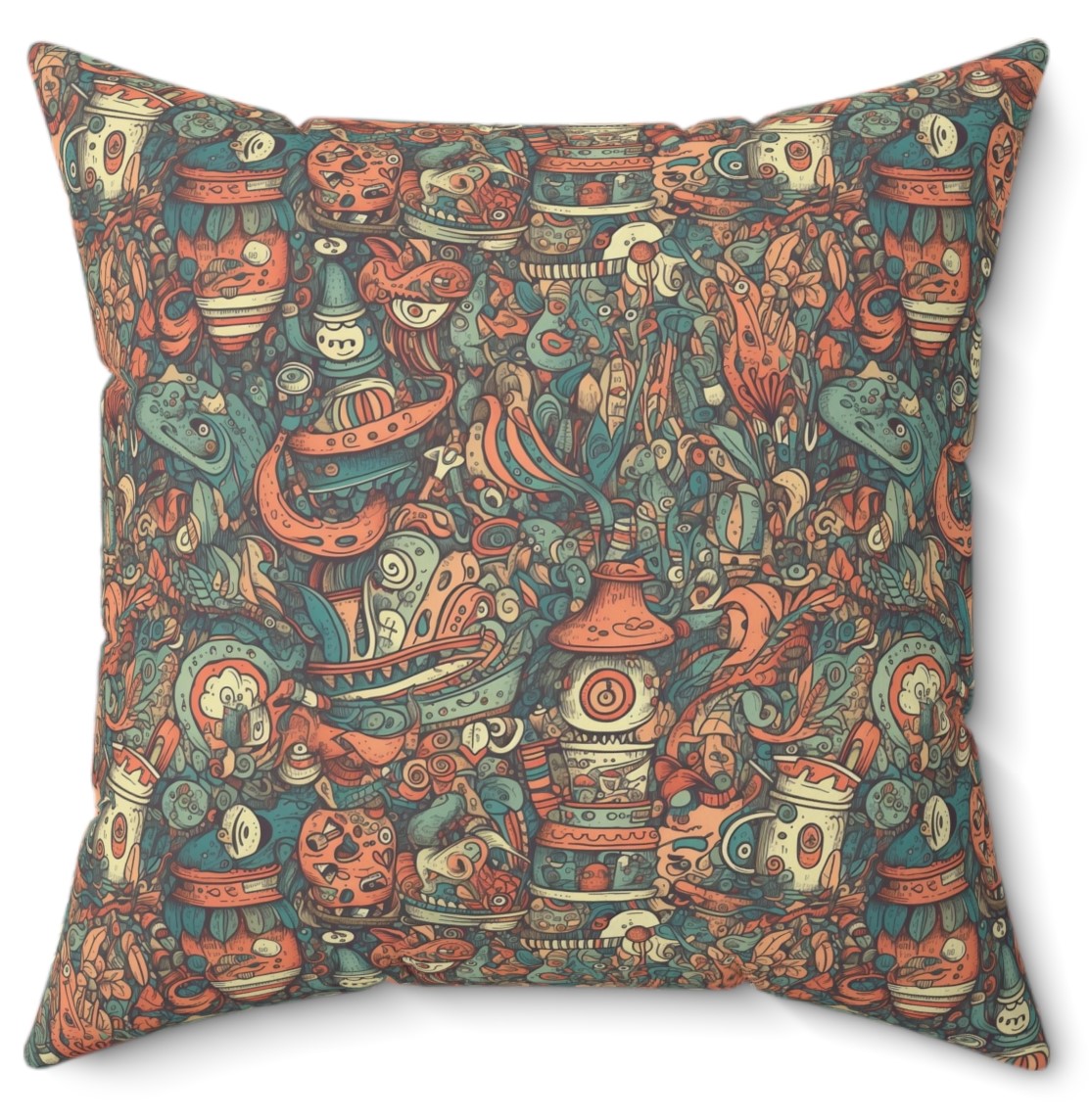 Whimsical Twist Colorful Doodles Print Pillow