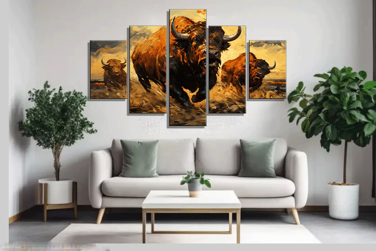 Multi-Panel Buffalo Herd Movement Painting - 40x60 inches