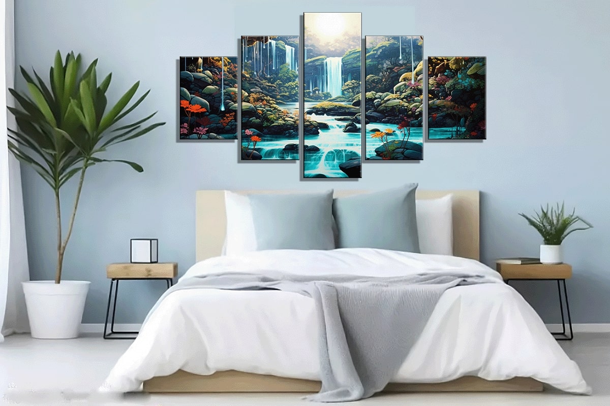 Stunning Waterfall and River Painting 40x60 inches