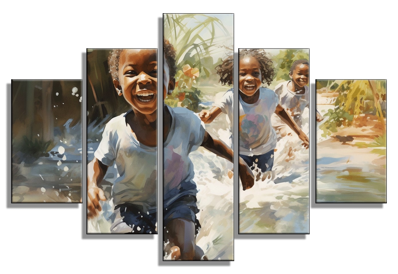 Children Laughing in Water Painting - 40x60 inches