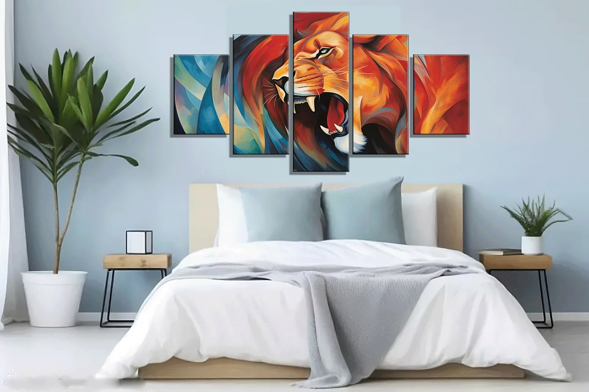 Multi-Panel African Lion Abstract Painting- 40x60 inches