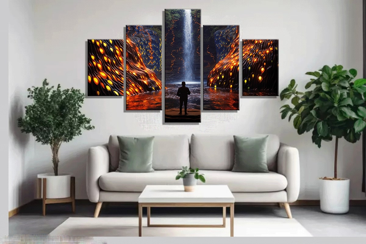 Bujagali Falls painting in the infinity mirror style in the living room