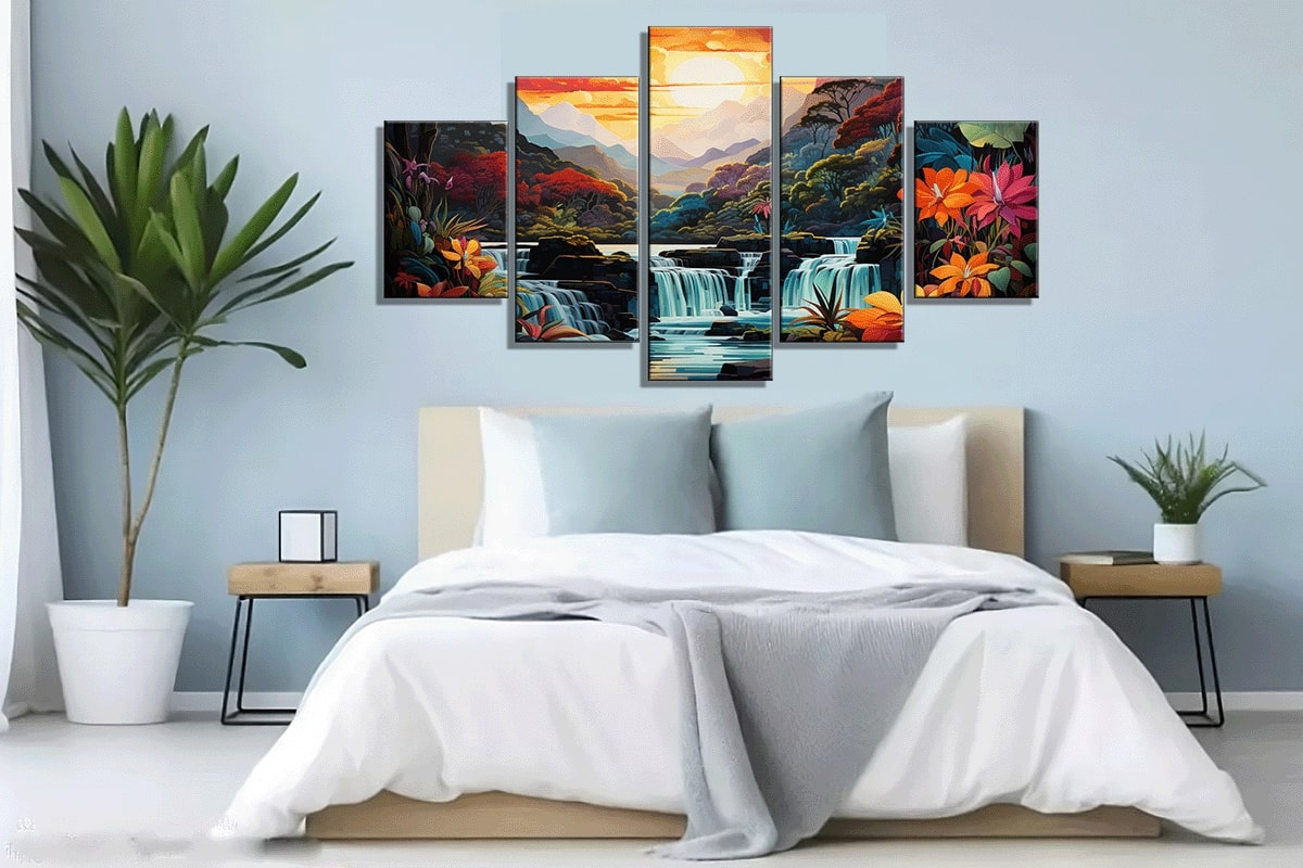 Sipi Falls Landscape Painting above the bed