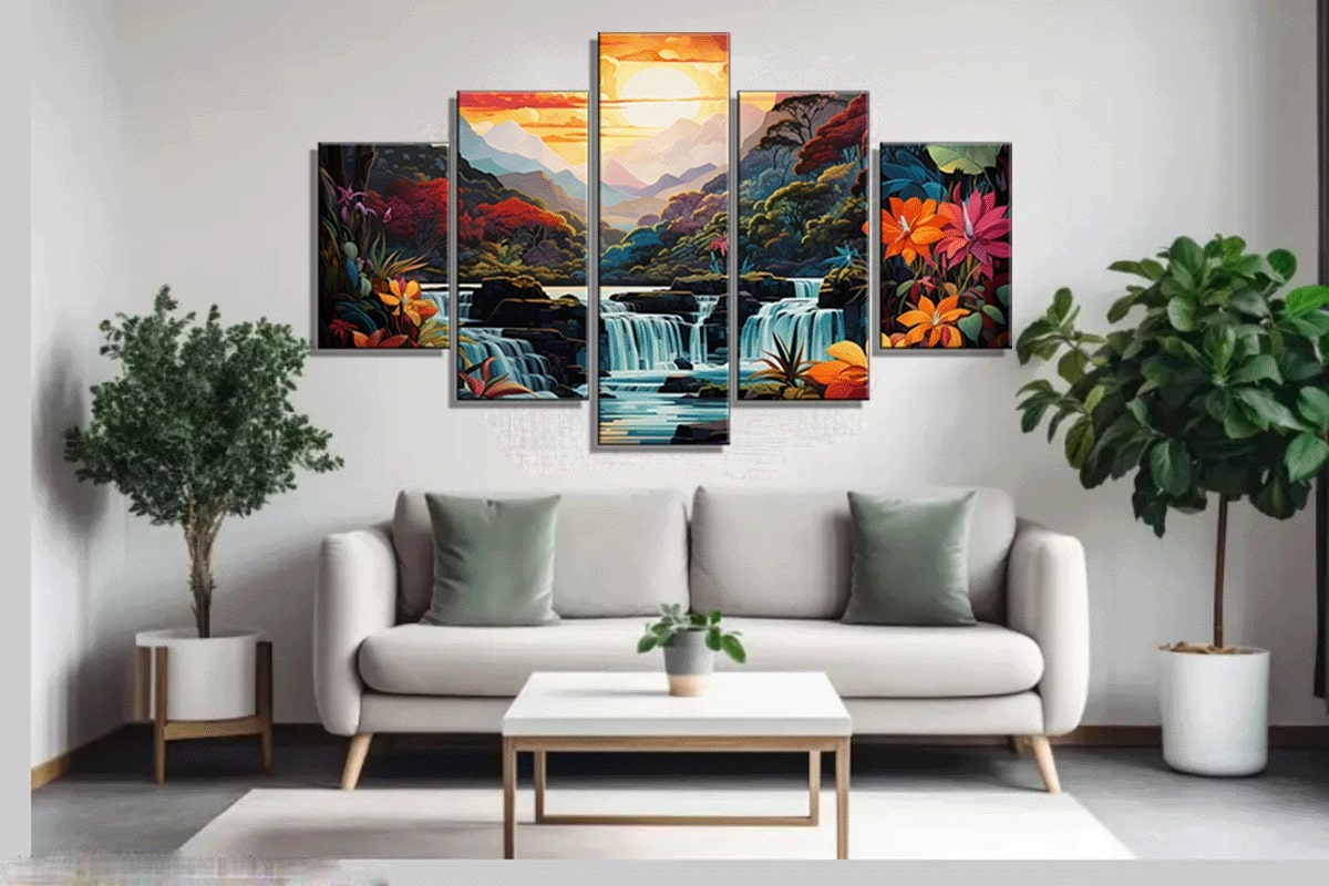 Sipi Falls Landscape Painting above in the living room.
