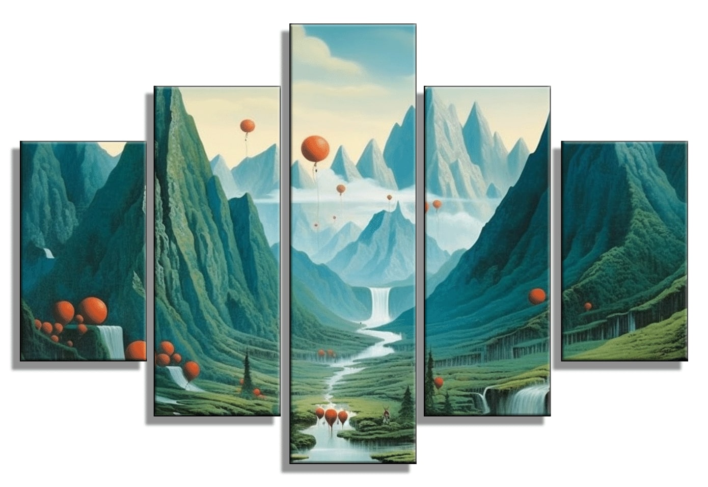 Multi-Panel Landscape Rwenzori Mountains Surreal Painting - 40x60 inches