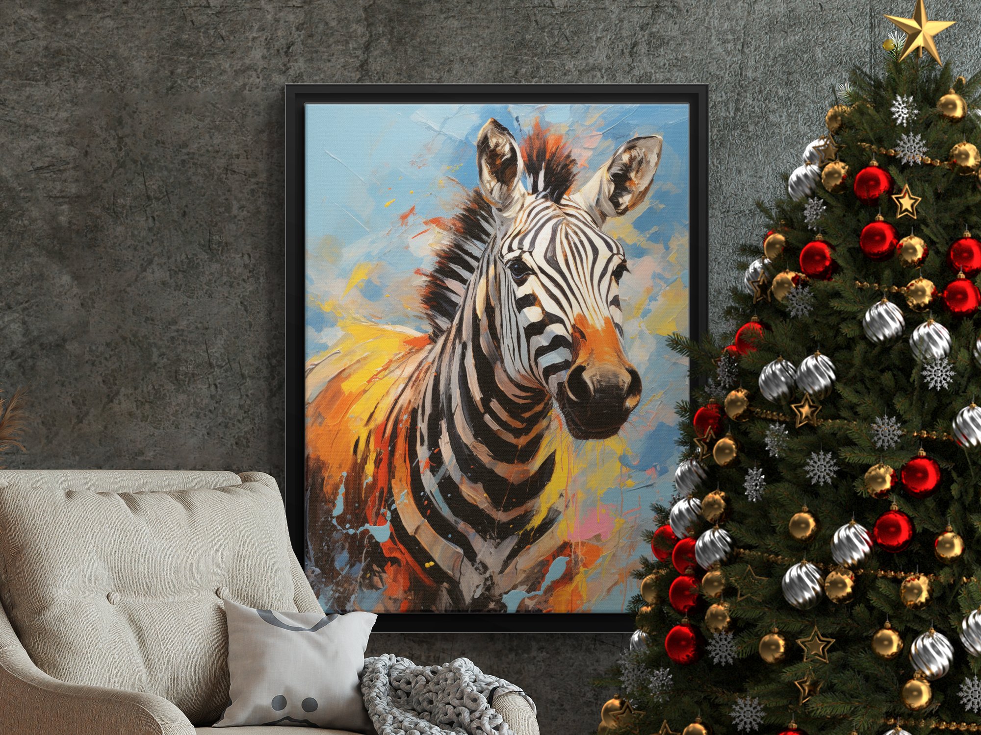 Zebra impasto wall art portrait with visible loose brushstrokes